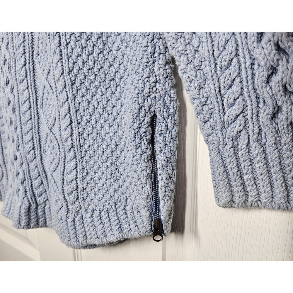 LL Bean Signature Fisherman Tunic Sweater L Chunky Cable Knit Ice Blue Lagenlook - Picture 3 of 9